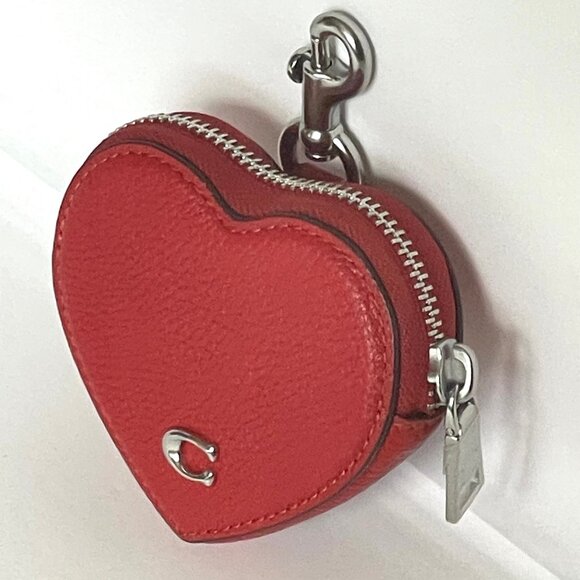 Coach Heart Coin Purse Keychain Red Bag Charm Earbud Case Leather CP406 - Picture 6 of 10
